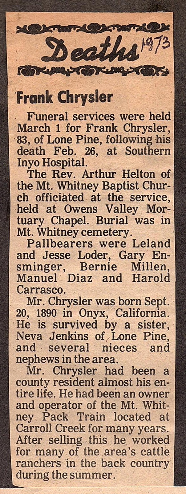 frank chrysler obit