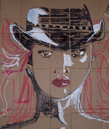 cowgirl on cardboard